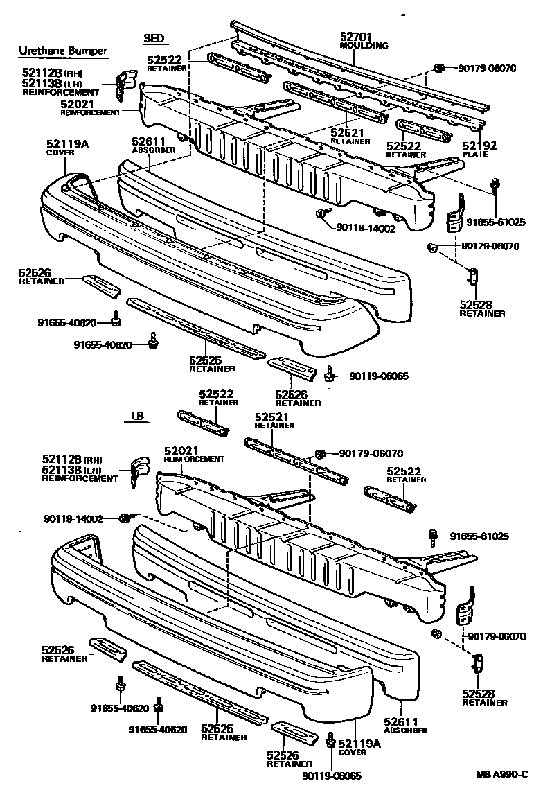 Toyota COROLLA 前保险杠及附件 EPC diagram — MBA990C