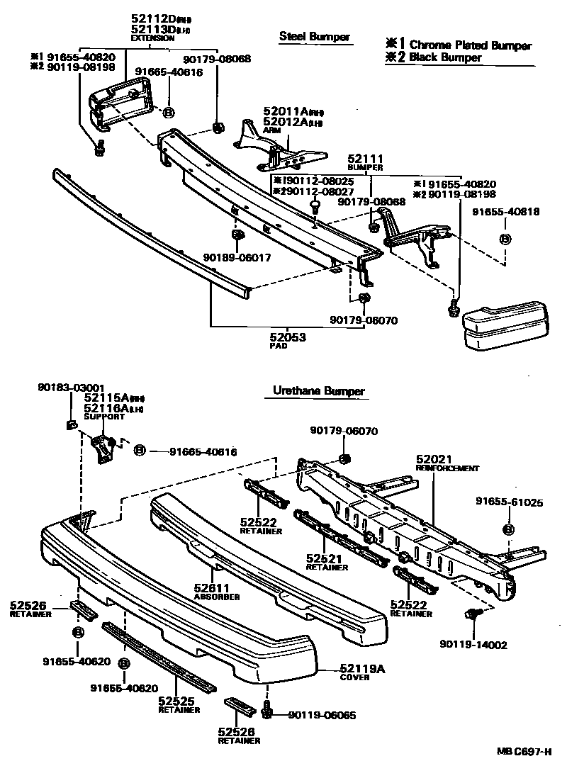 Toyota COROLLA 前保险杠及附件 EPC diagram — MBC697H
