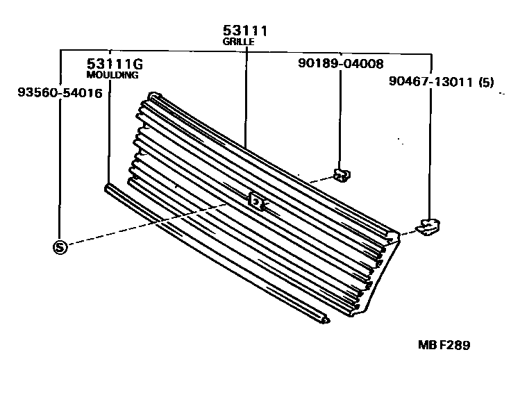 Toyota COROLLA radiator grille EPC diagram — MBF289