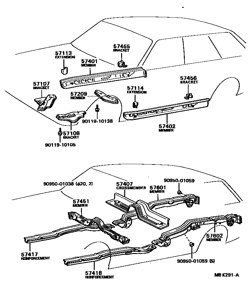 Toyota COROLLA Floor stringers EPC diagram — MBK291A