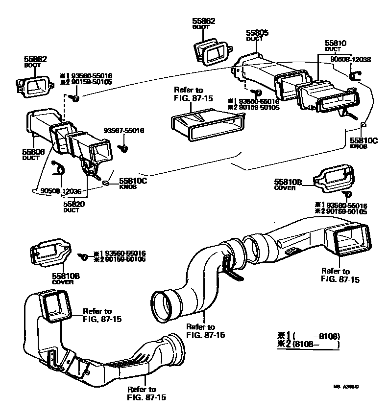 Toyota COROLLA 前围板通风装置 EPC diagram — MBA340D
