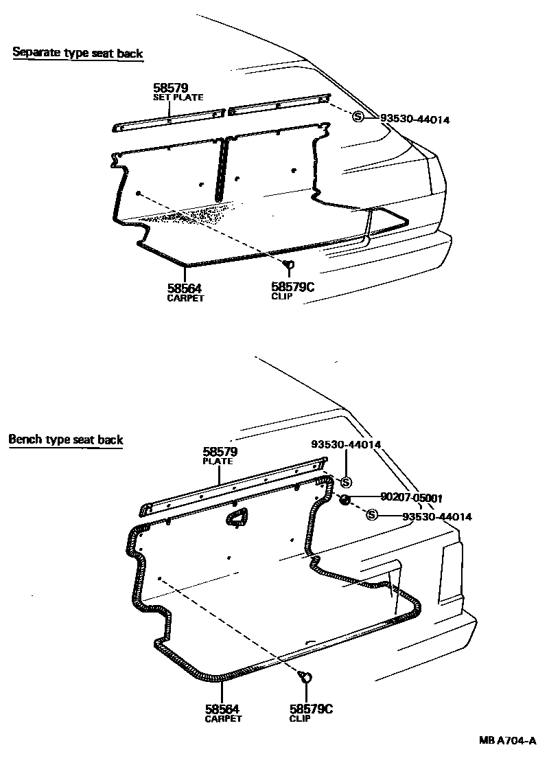 Toyota COROLLA 地板垫和地毯 EPC diagram — MBA704A