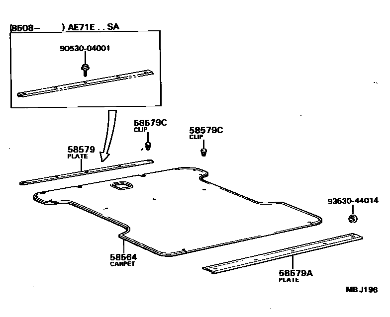Toyota COROLLA 地板垫和地毯 EPC diagram — MBJ196