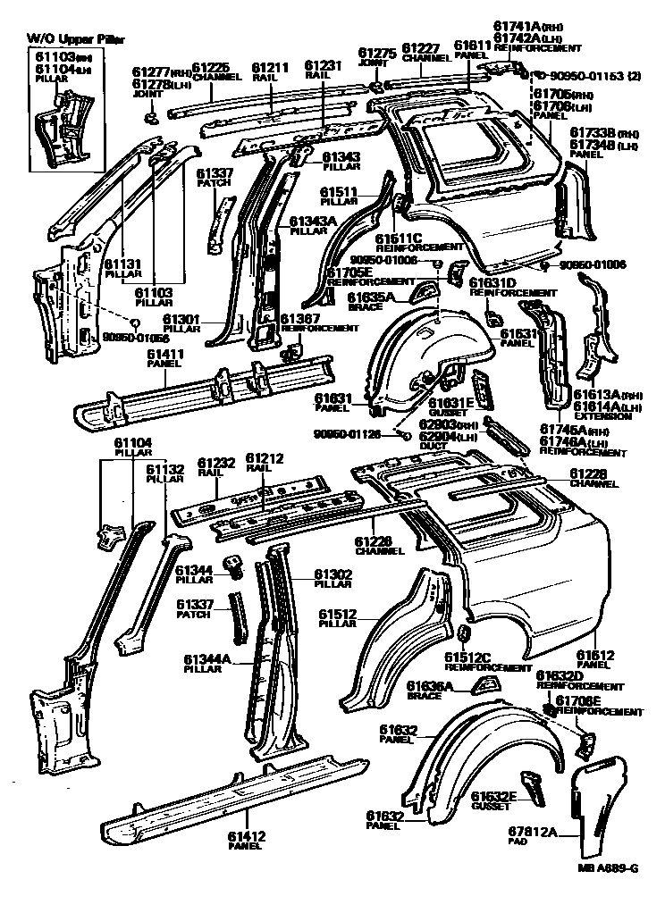 Toyota COROLLA 侧梁 EPC diagram — MBA689G