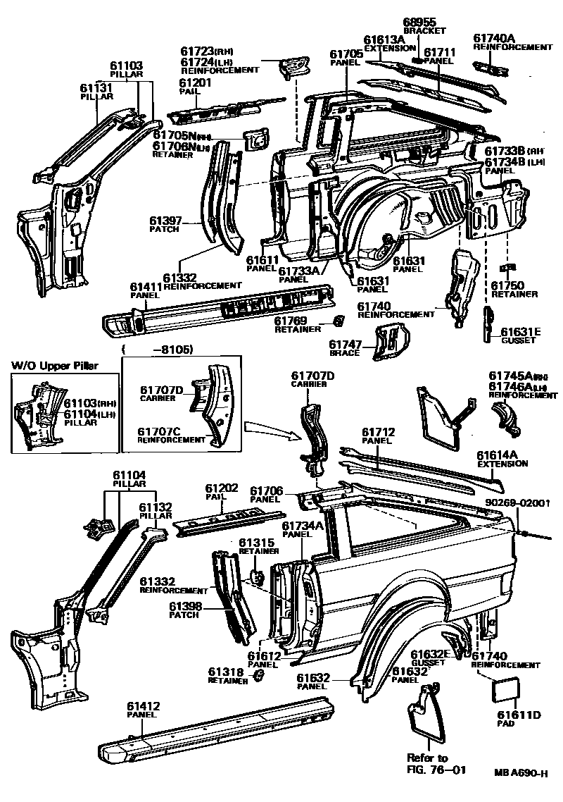 Toyota COROLLA 侧梁 EPC diagram — MBA690H