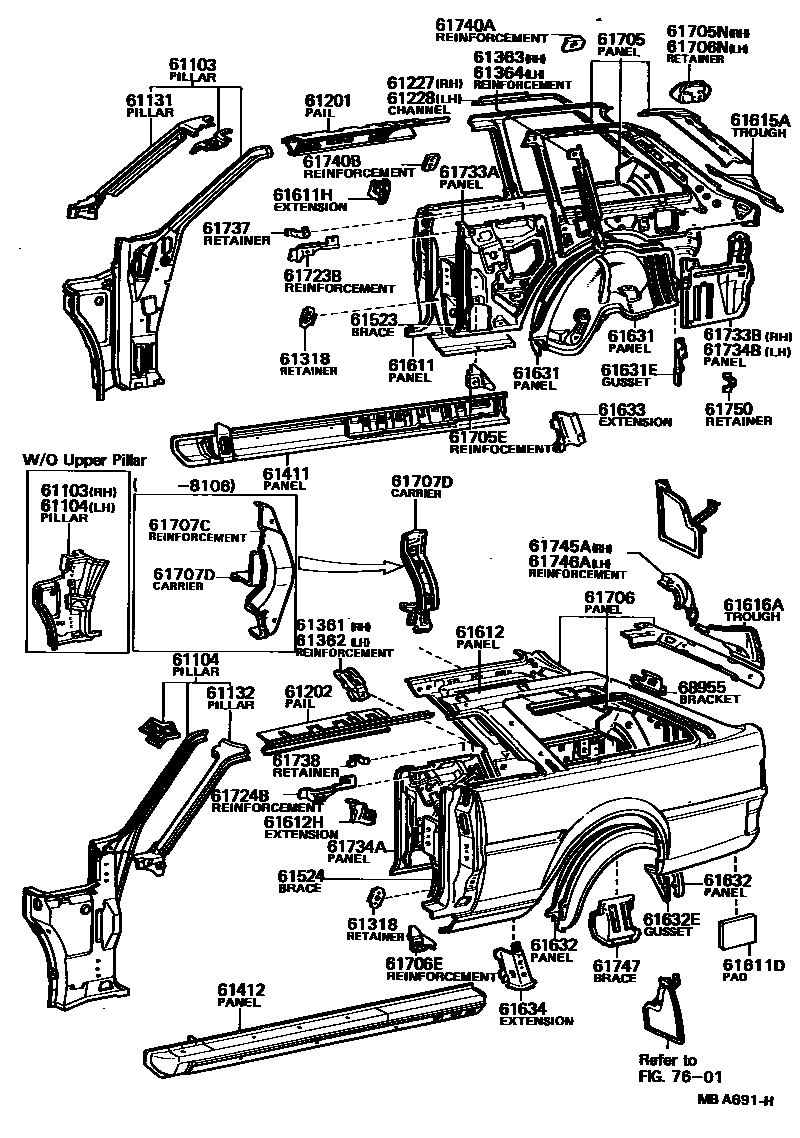 Toyota COROLLA 侧梁 EPC diagram — MBA691H