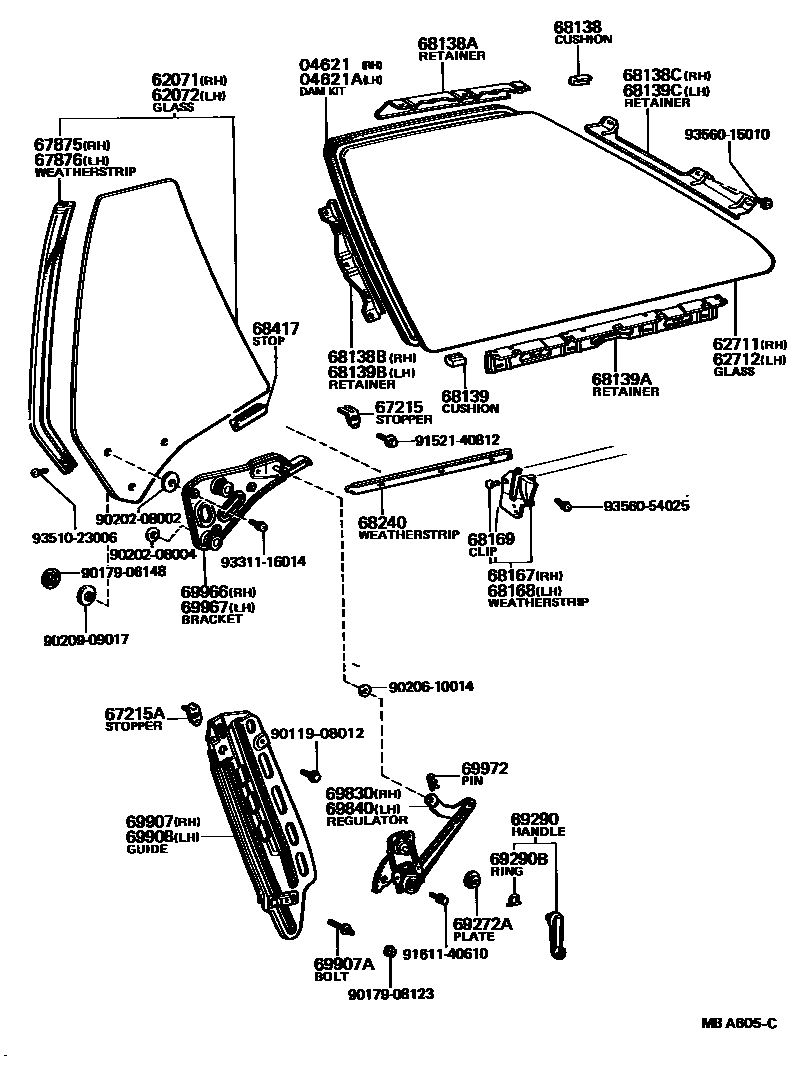 Toyota COROLLA 角窗 EPC diagram — MBA605C