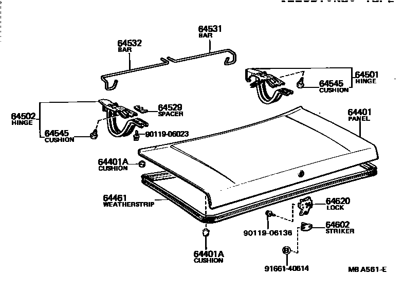Toyota COROLLA 行李箱门和行李箱锁 EPC diagram — MBA561E