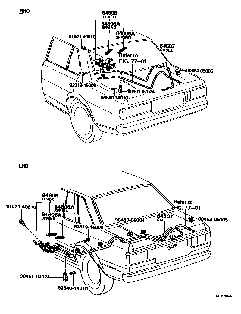 Toyota COROLLA 行李箱门和行李箱锁 EPC diagram — MBC764A
