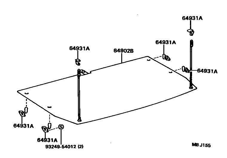 Toyota COROLLA 底板和底板装饰罩 EPC diagram — MBJ155