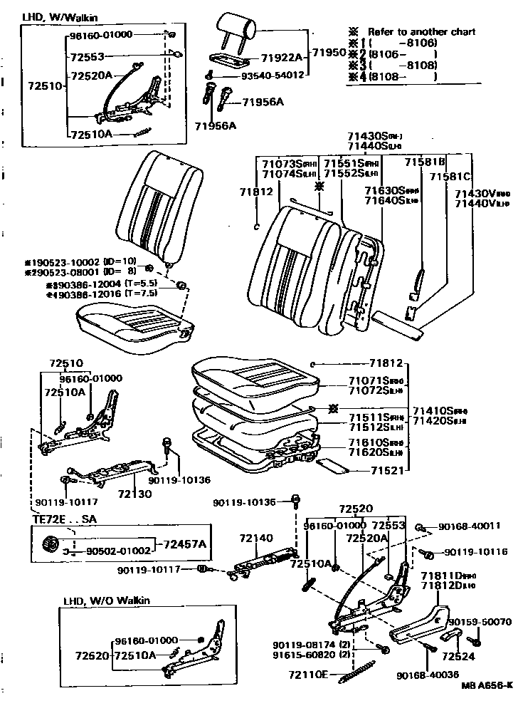 Toyota COROLLA 前排座椅和座椅滑轨 EPC diagram — MBA656K