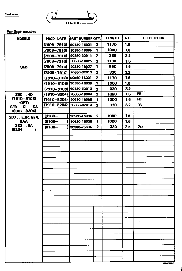 Toyota COROLLA 后排座椅和座椅滑轨 EPC diagram — MBA669E