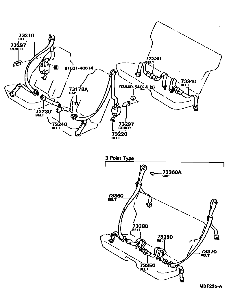 Toyota COROLLA 安全带和儿童保护座椅 EPC diagram — MBF295A