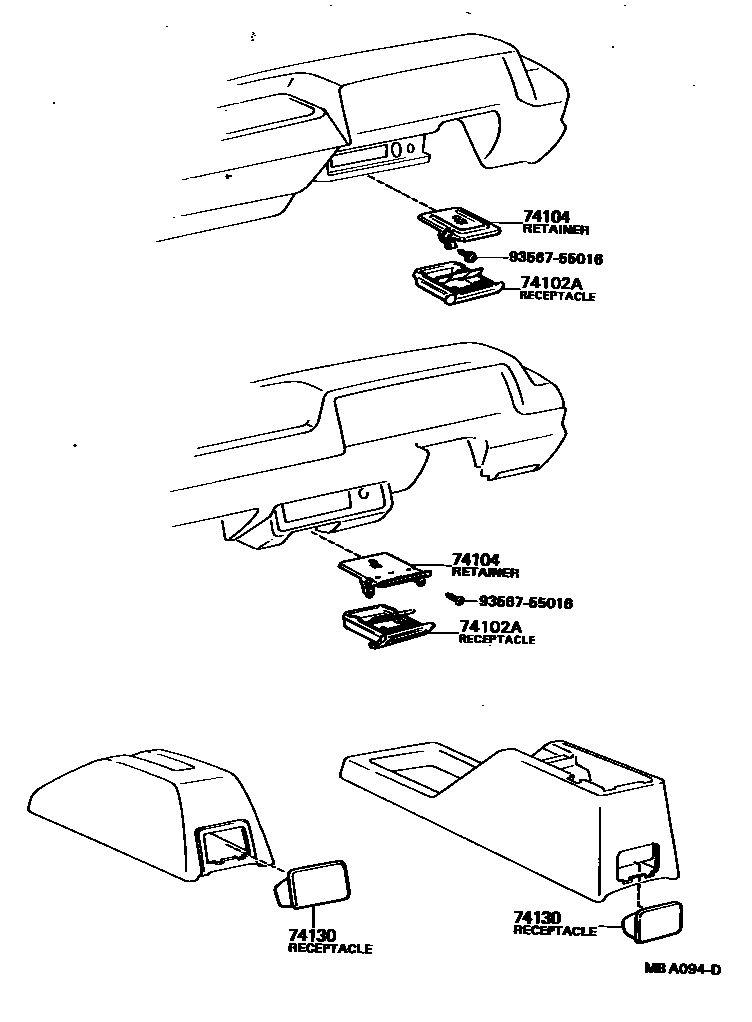 Toyota COROLLA 烟灰盒 EPC diagram — MBA094D