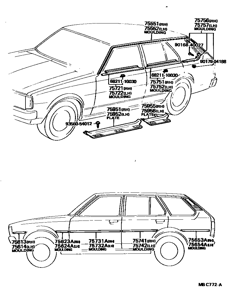 Toyota COROLLA 侧防护条 EPC diagram — MBC772A