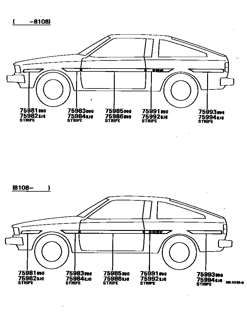Toyota COROLLA 车身镶条 EPC diagram — MBA536B
