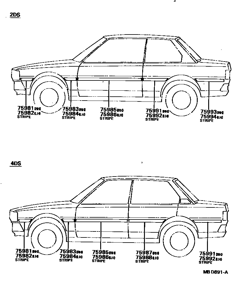 Toyota COROLLA 车身镶条 EPC diagram — MBD891A