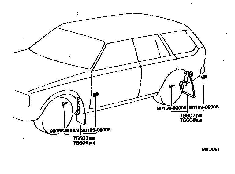 Toyota COROLLA 挡泥板和扰流板 EPC diagram — MBJ051