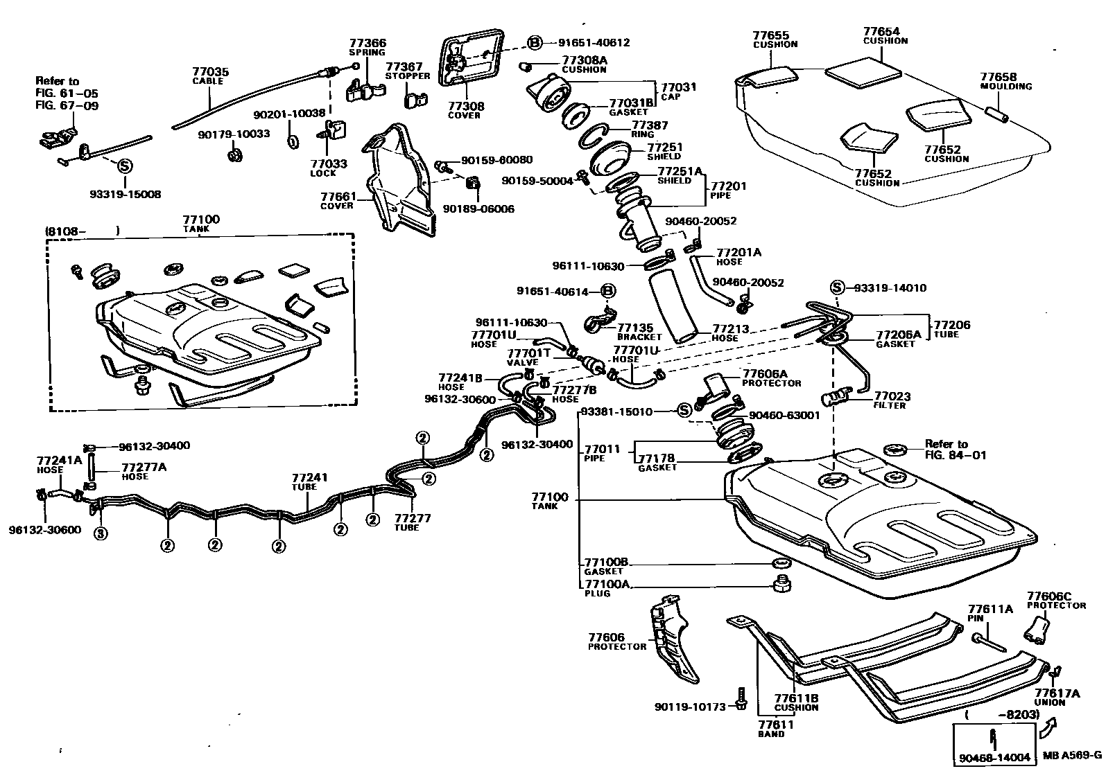 Toyota COROLLA 燃油箱和燃油管 EPC diagram — MBA569G