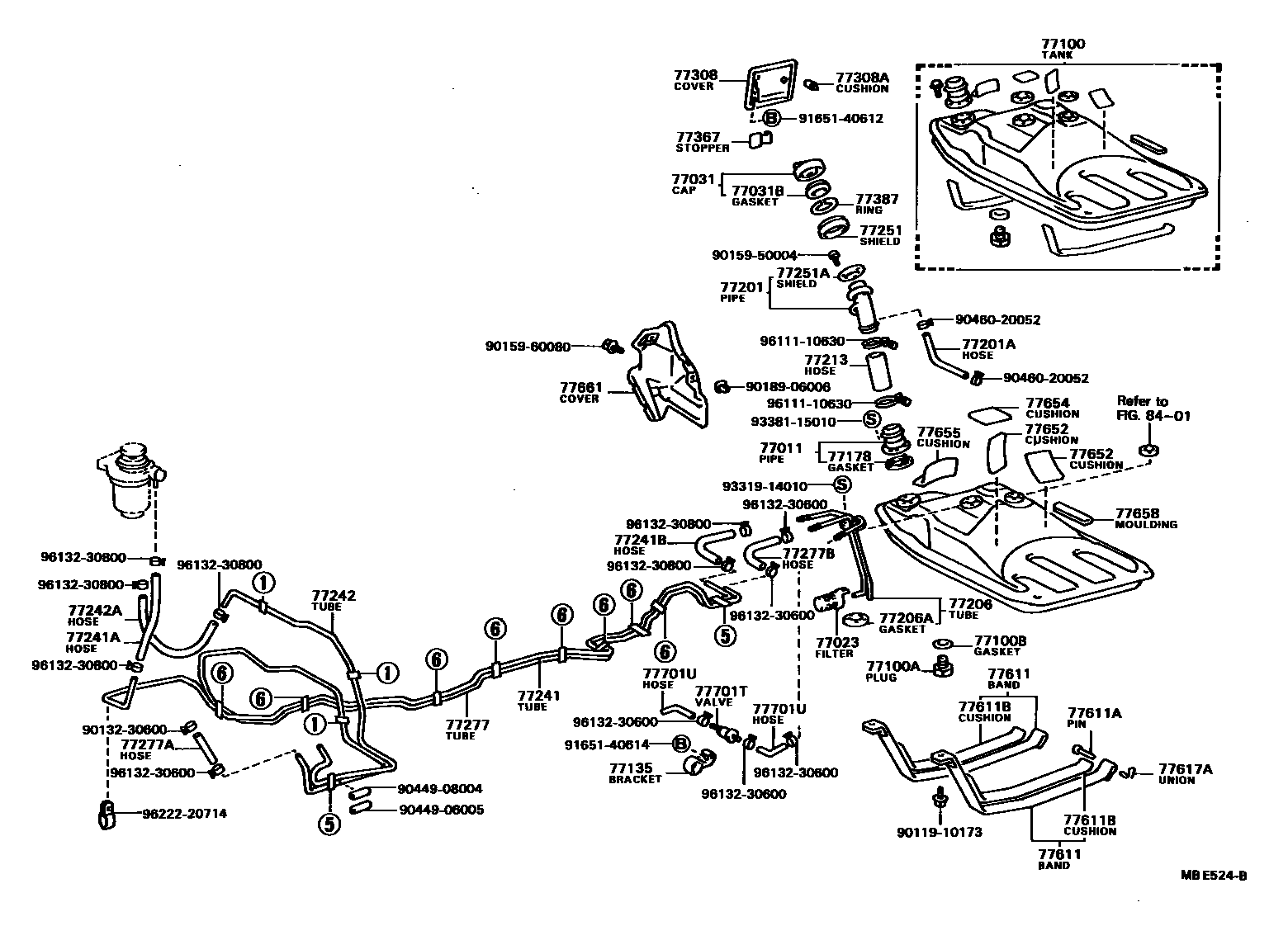 Toyota COROLLA 燃油箱和燃油管 EPC diagram — MBE524B