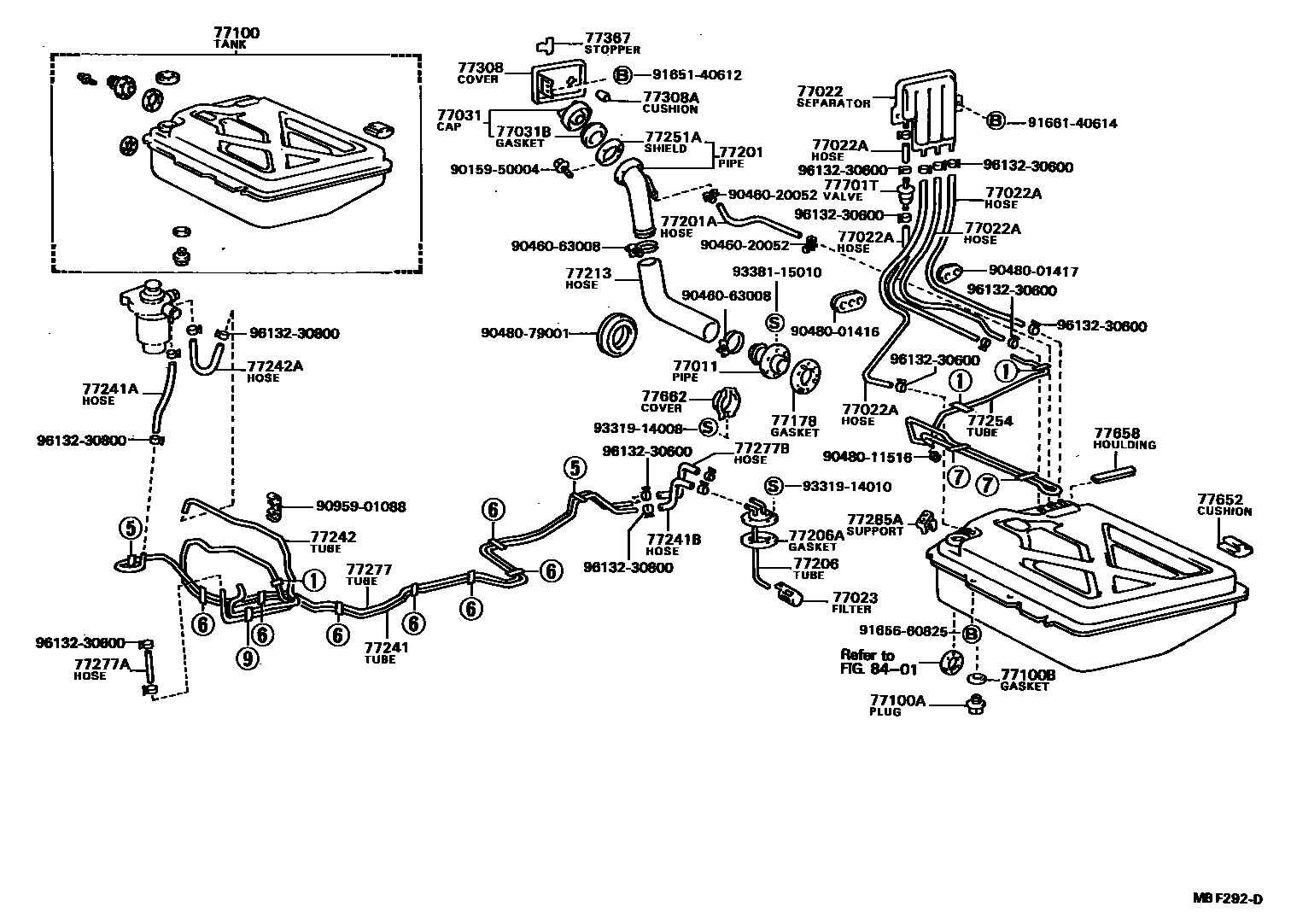 Toyota COROLLA 燃油箱和燃油管 EPC diagram — MBF292D