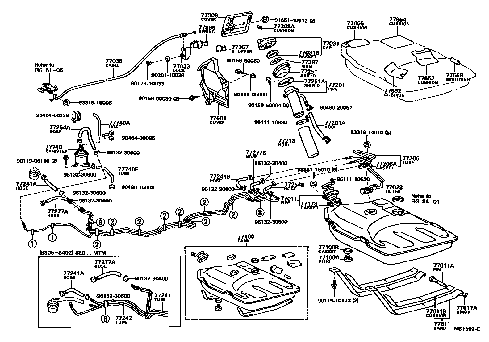 Toyota COROLLA 燃油箱和燃油管 EPC diagram — MBF503C
