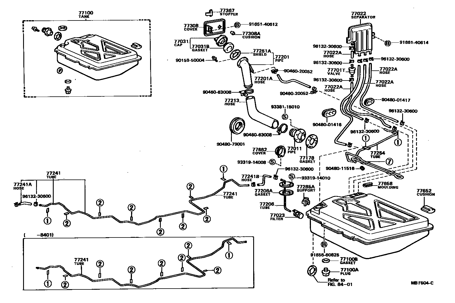Toyota COROLLA 燃油箱和燃油管 EPC diagram — MBF504C