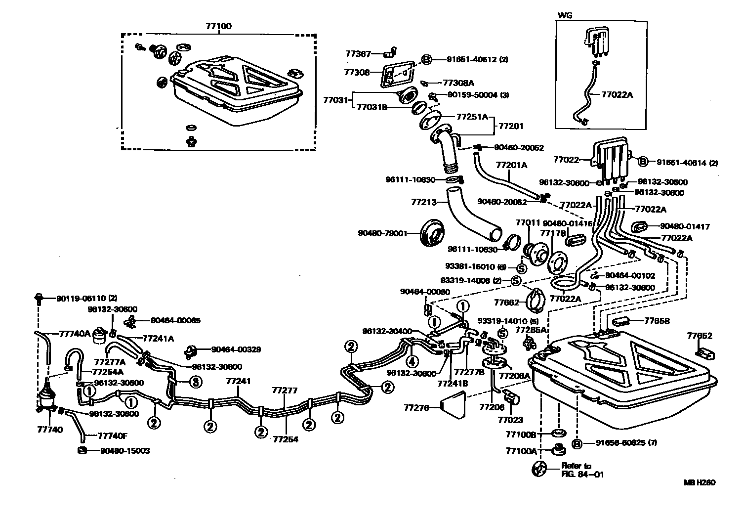 Toyota COROLLA 燃油箱和燃油管 EPC diagram — MBH260