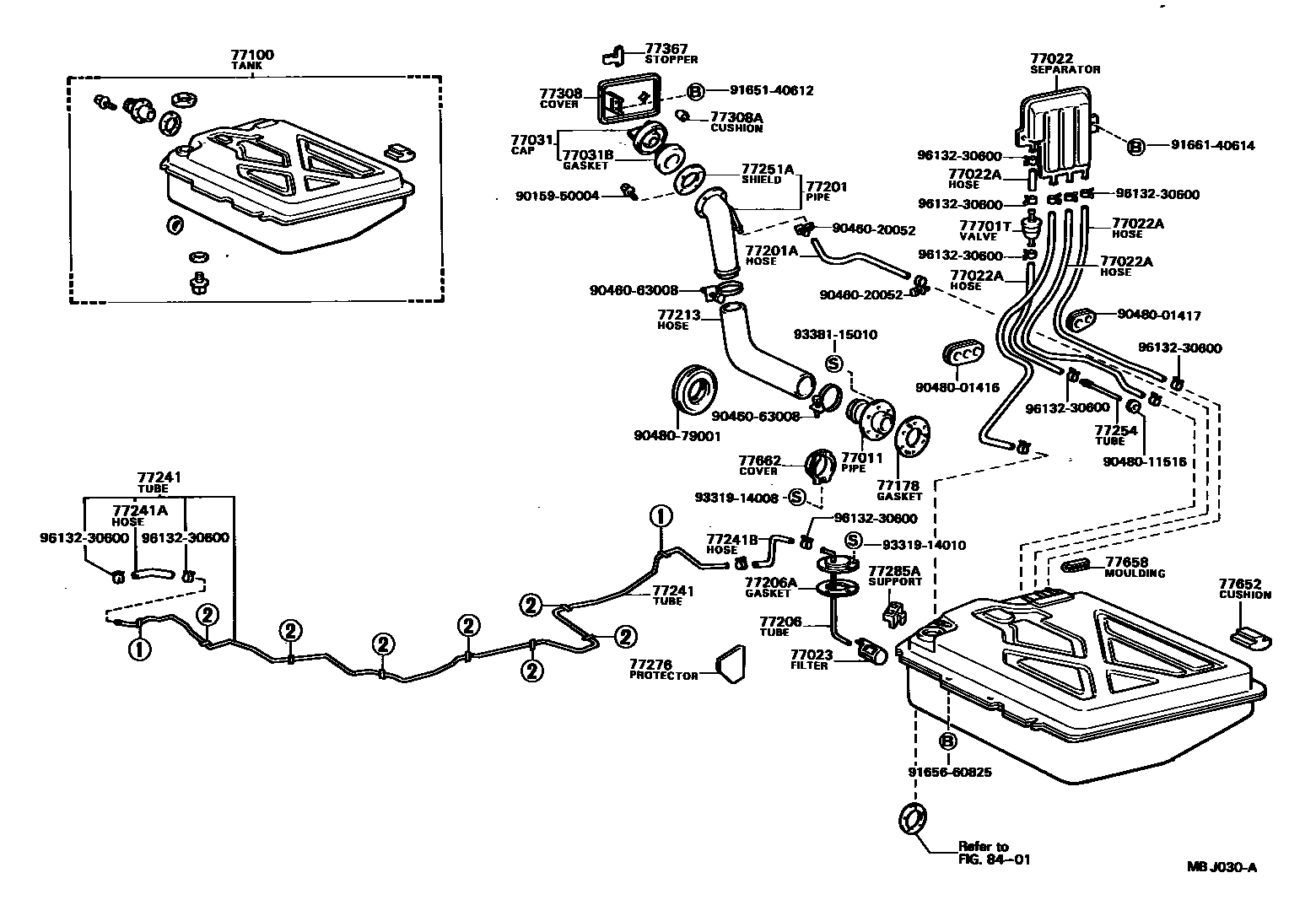 Toyota COROLLA 燃油箱和燃油管 EPC diagram — MBJ030A
