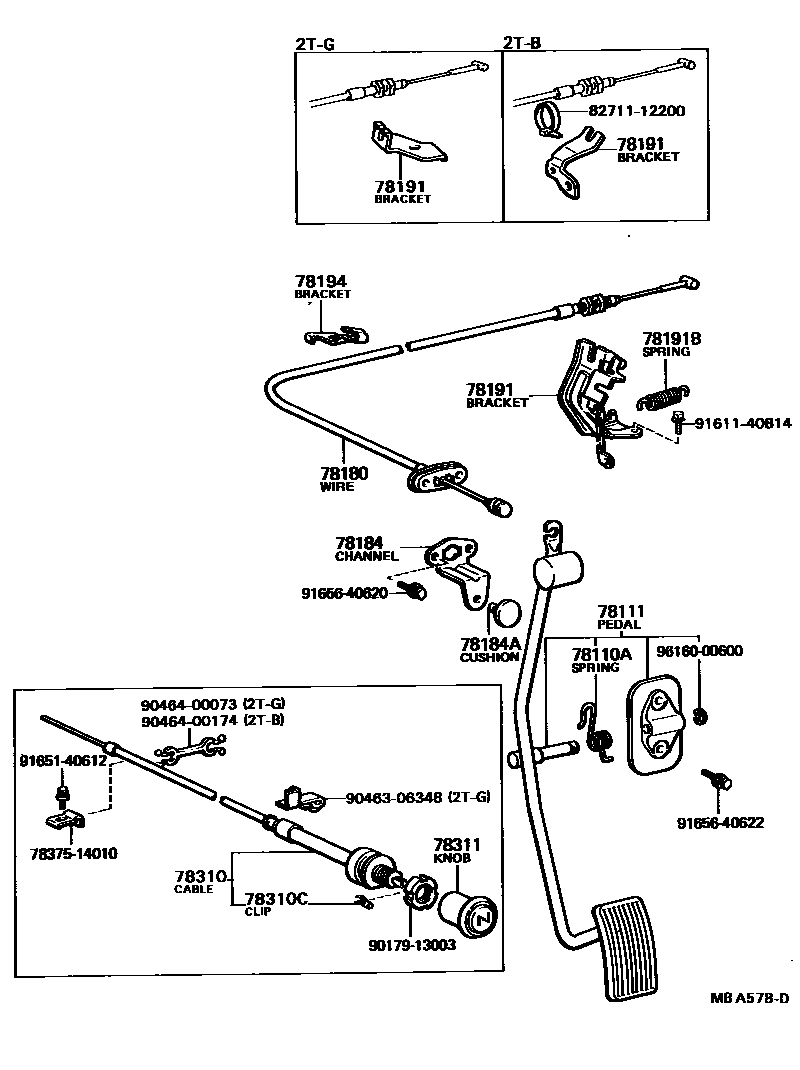 Toyota COROLLA accelerator pedal connecting rod EPC diagram — MBA578D
