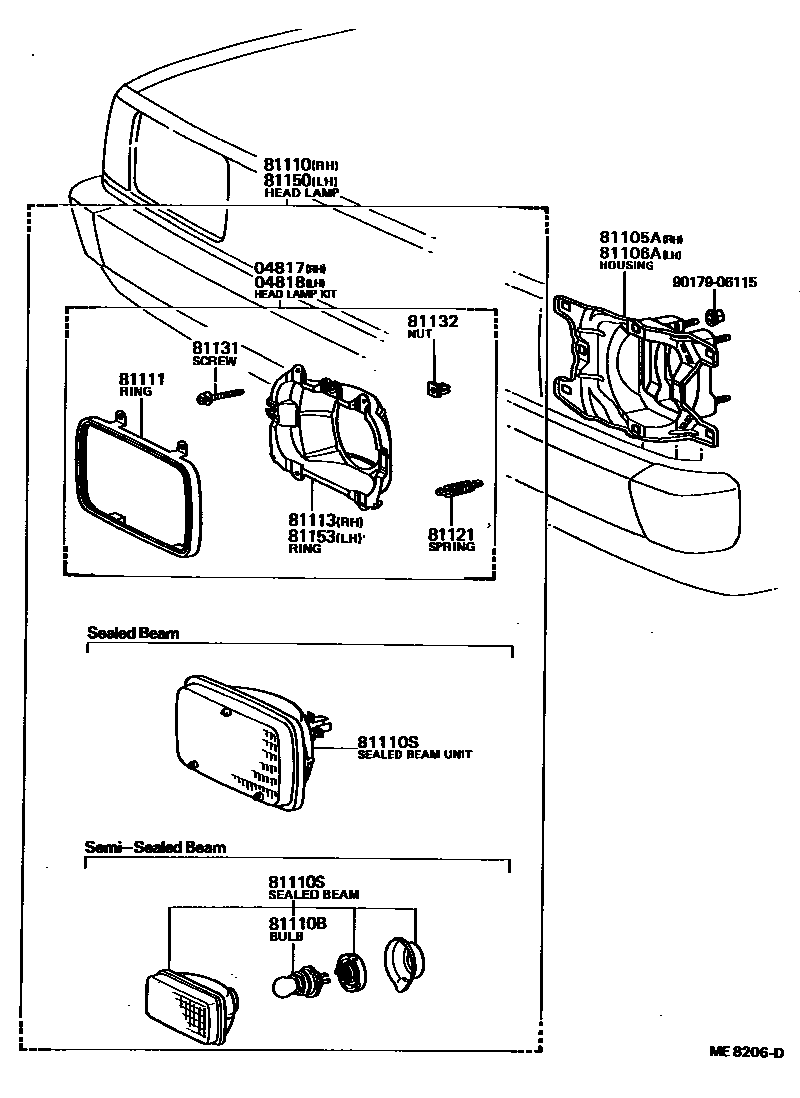 Toyota COROLLA Headlamp EPC diagram — ME8206D