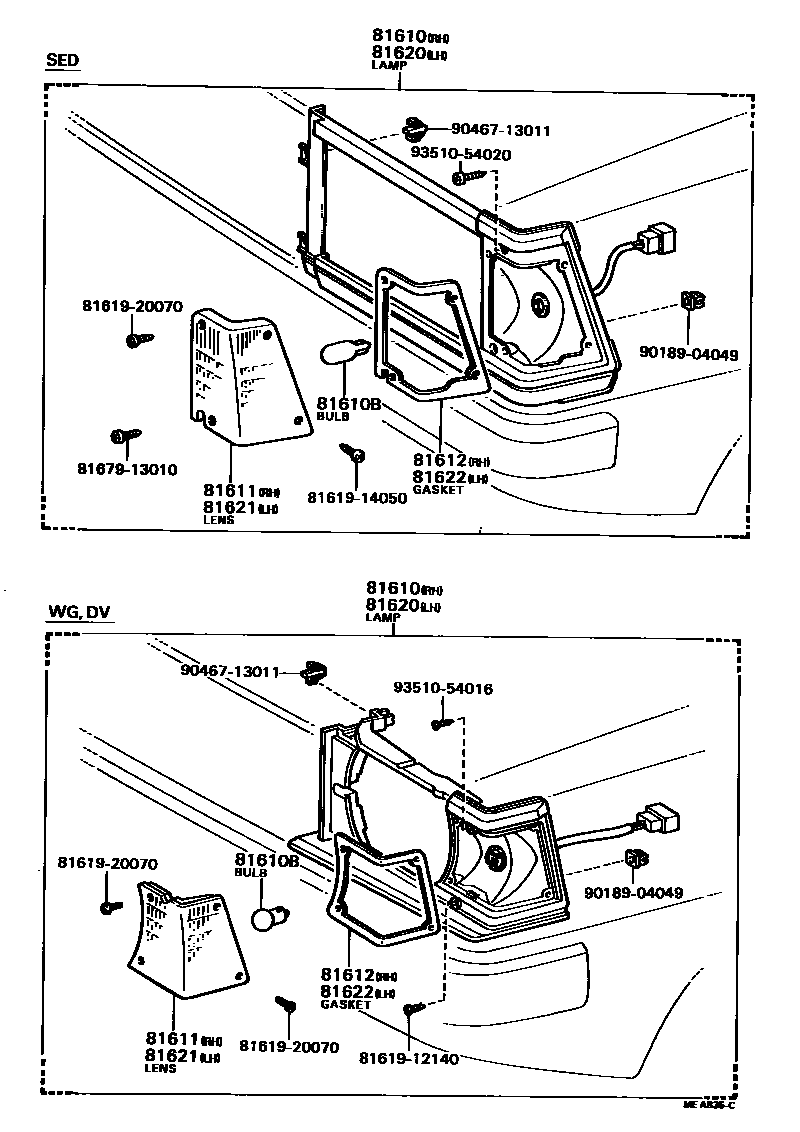 Toyota COROLLA 前示宽灯 EPC diagram — MEA835C