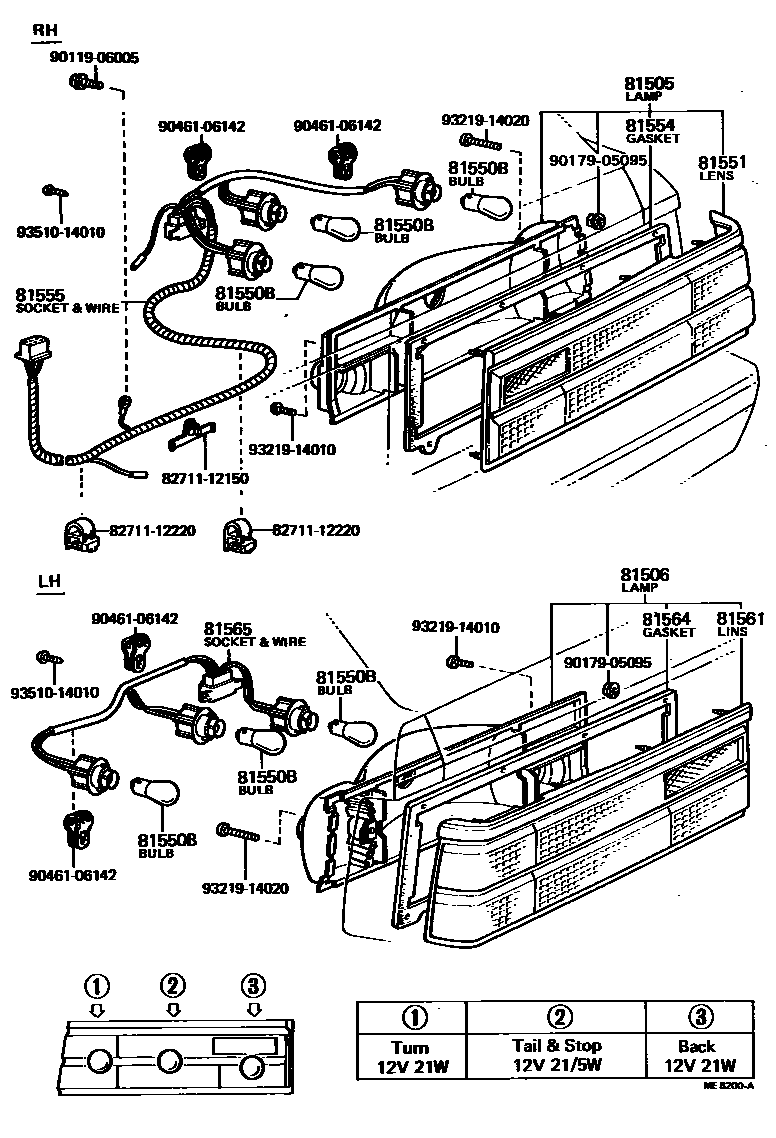 Toyota COROLLA 后组合灯 EPC diagram — ME8200A
