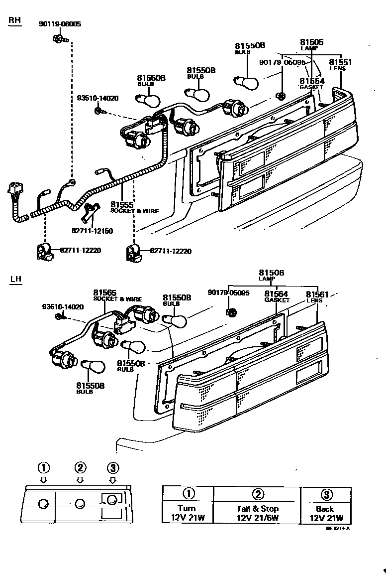 Toyota COROLLA 后组合灯 EPC diagram — ME8214A