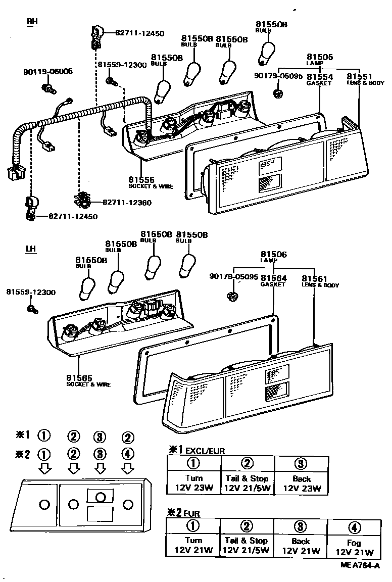 Toyota COROLLA 后组合灯 EPC diagram — MEA764A
