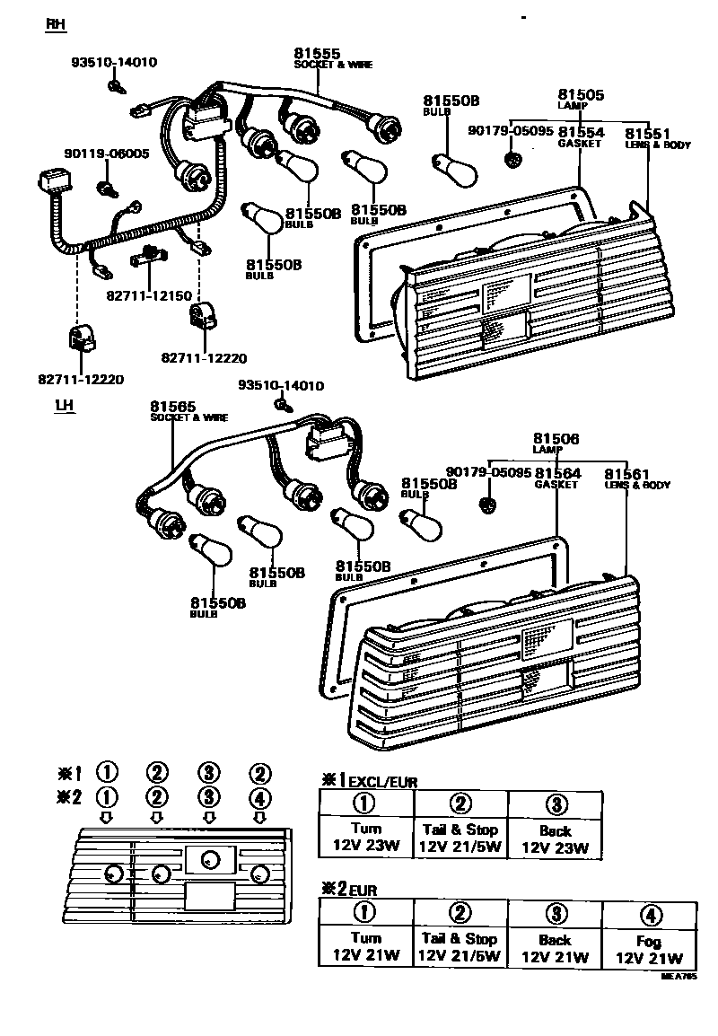 Toyota COROLLA 后组合灯 EPC diagram — MEA765
