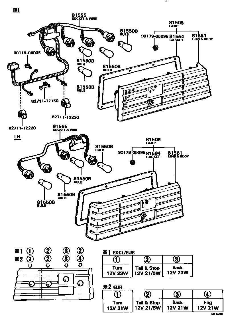Toyota COROLLA 后组合灯 EPC diagram — MEA766