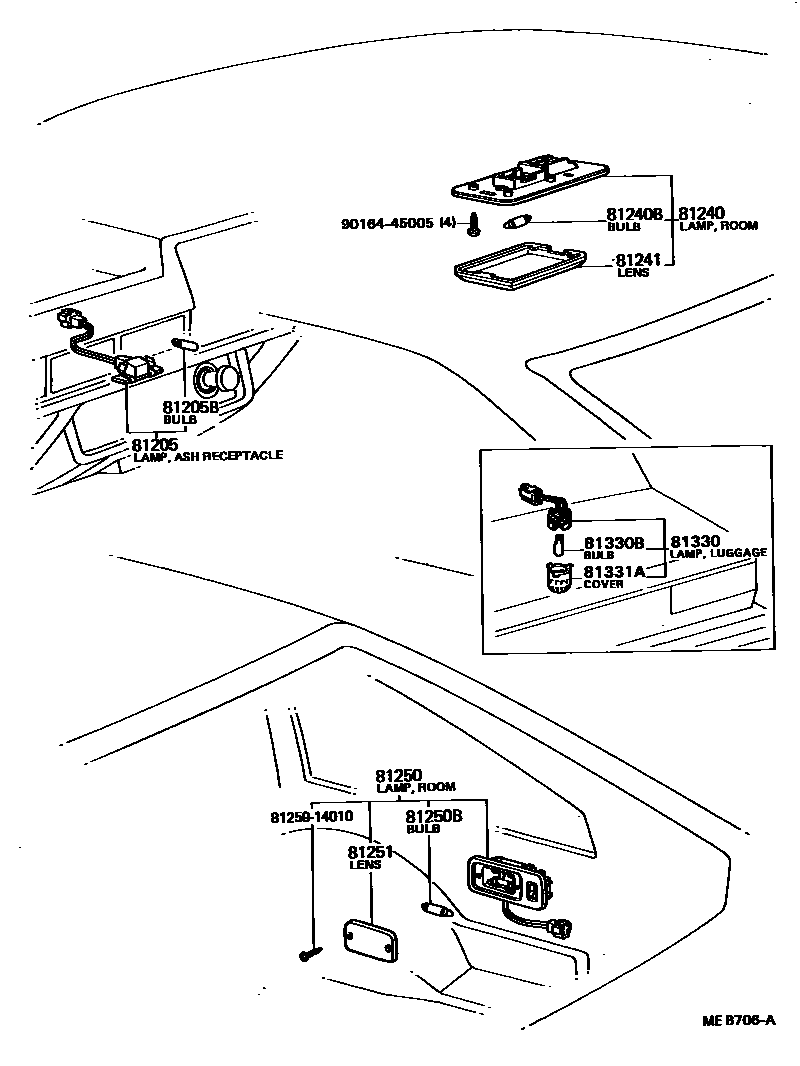 Toyota COROLLA 车内灯 EPC diagram — MEB706A