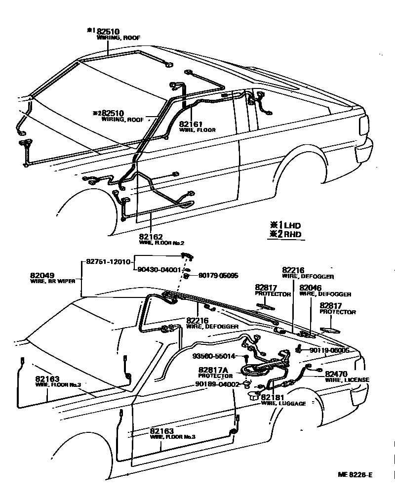 Toyota COROLLA 线束和卡夹 EPC diagram — ME8226E