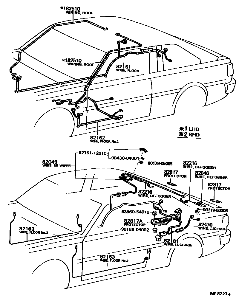 Toyota COROLLA 线束和卡夹 EPC diagram — ME8227F