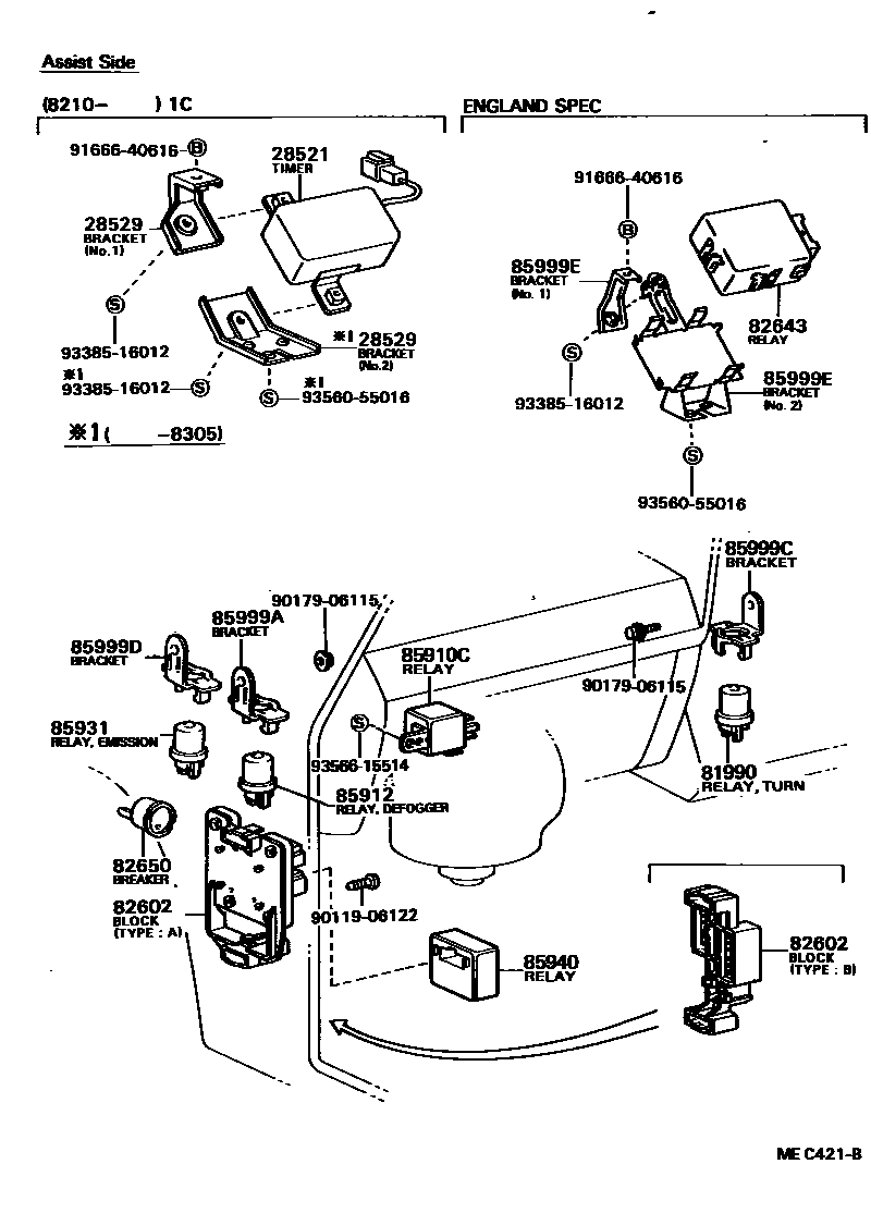 Toyota COROLLA 开关和继电器和ECU EPC diagram — MEC421B