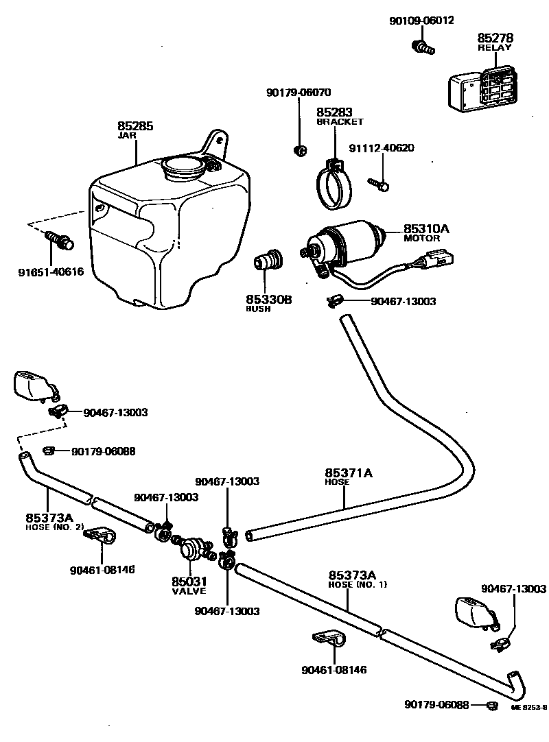 Toyota COROLLA 前大灯清洗器 EPC diagram — ME8253B