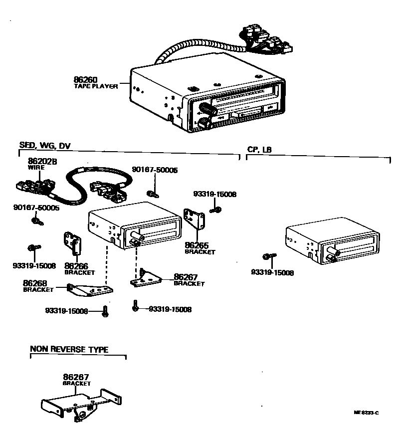 Toyota COROLLA 收音机、放大器和冷凝器 EPC diagram — ME8233C