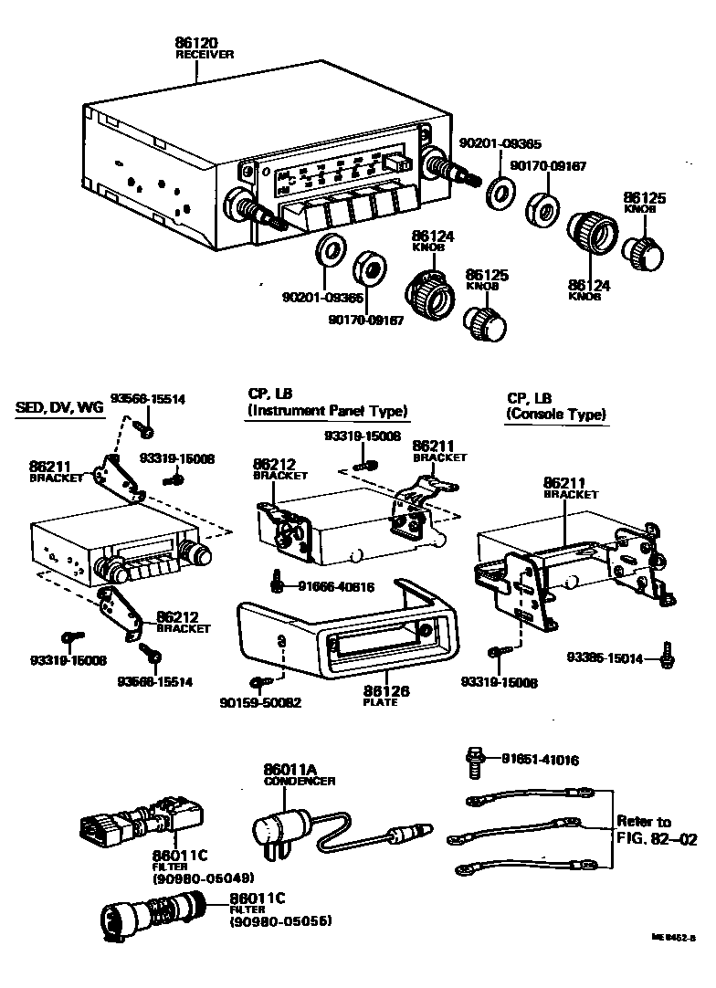 Toyota COROLLA 收音机、放大器和冷凝器 EPC diagram — ME8452B