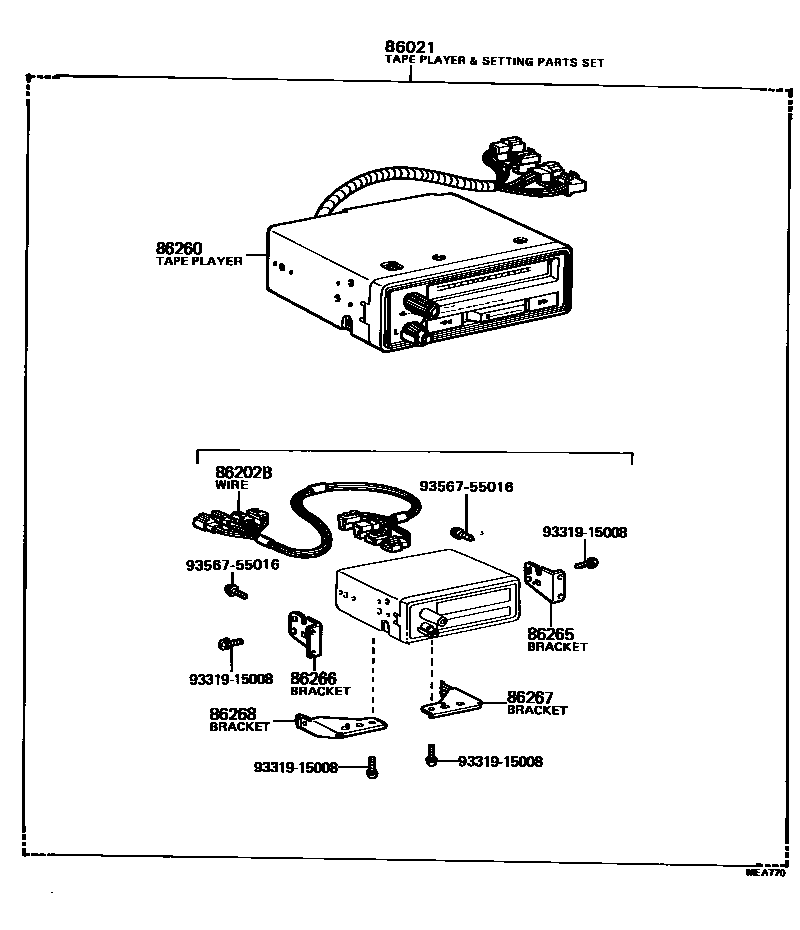 Toyota COROLLA 收音机、放大器和冷凝器 EPC diagram — MEA770