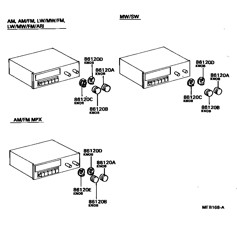 Toyota COROLLA 收音机、放大器和冷凝器 EPC diagram — MEB168A