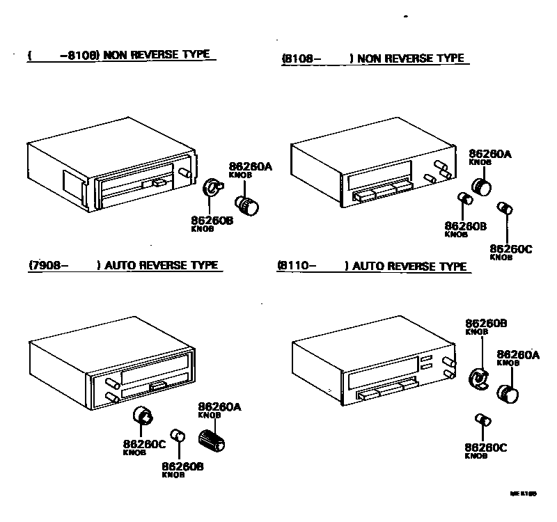 Toyota COROLLA 收音机、放大器和冷凝器 EPC diagram — MEB169