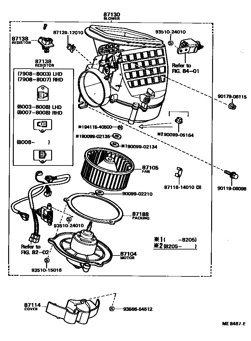 Toyota COROLLA 暖风和空调系统 - 加热装置和鼓风机 EPC diagram — ME8467E