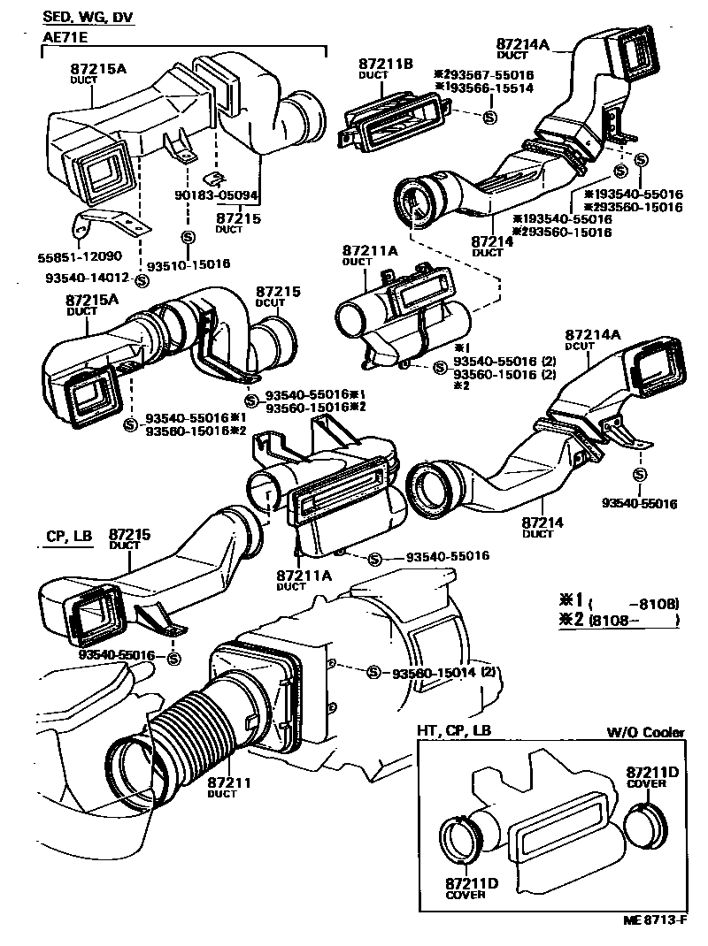 Toyota COROLLA 暖风和空调系统 - 控制器和风管 EPC diagram — ME8713F