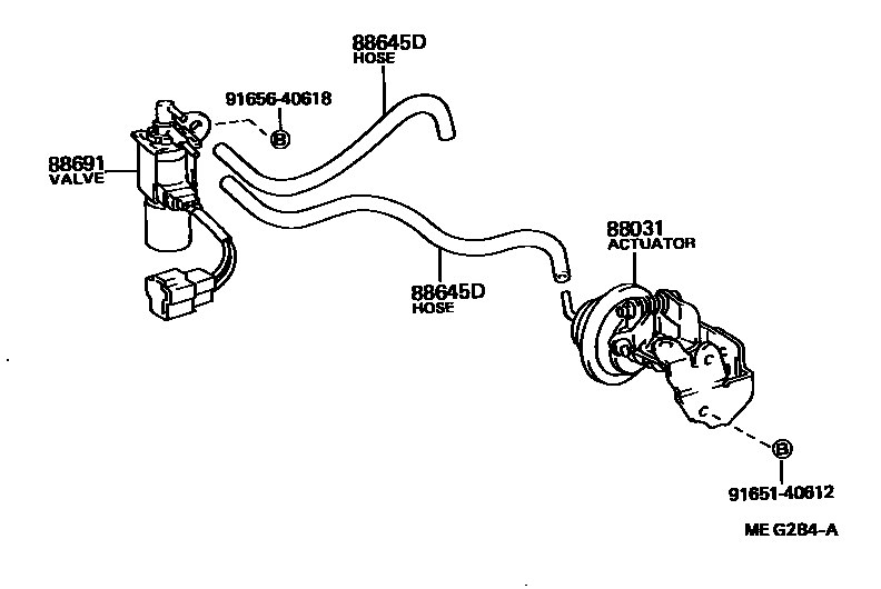 Toyota COROLLA 暖风和空调系统 - 真空管 EPC diagram — MEG284A